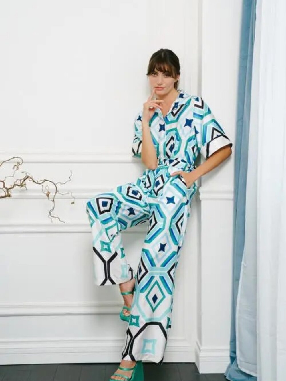 NWT CIEBON Averyn Geo Print Teal White Jumpsuit